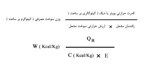 فرمول تعیین وزن سوخت مصرفي مشعل برحسب کيلوگرم بر ساعت